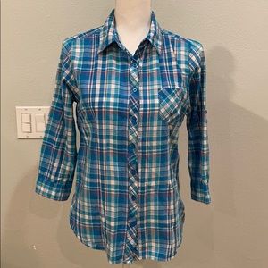 Op Girls 3/4 Plaid Button Down Blouse Size 11 / 13